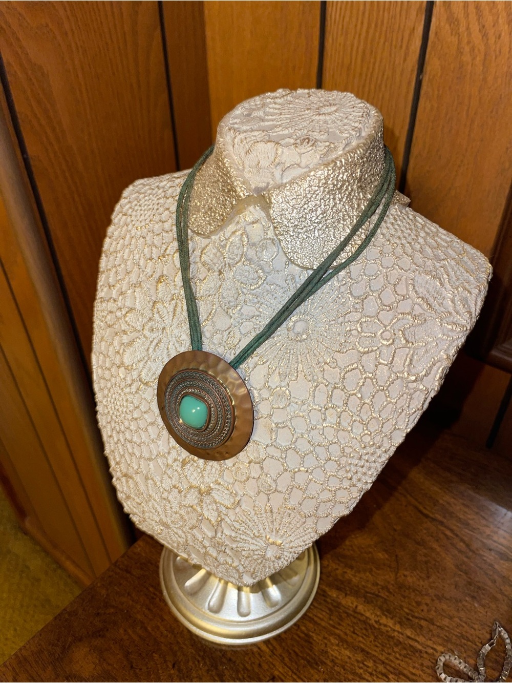 Boho Green Pendant Necklace with Turquoise Accent